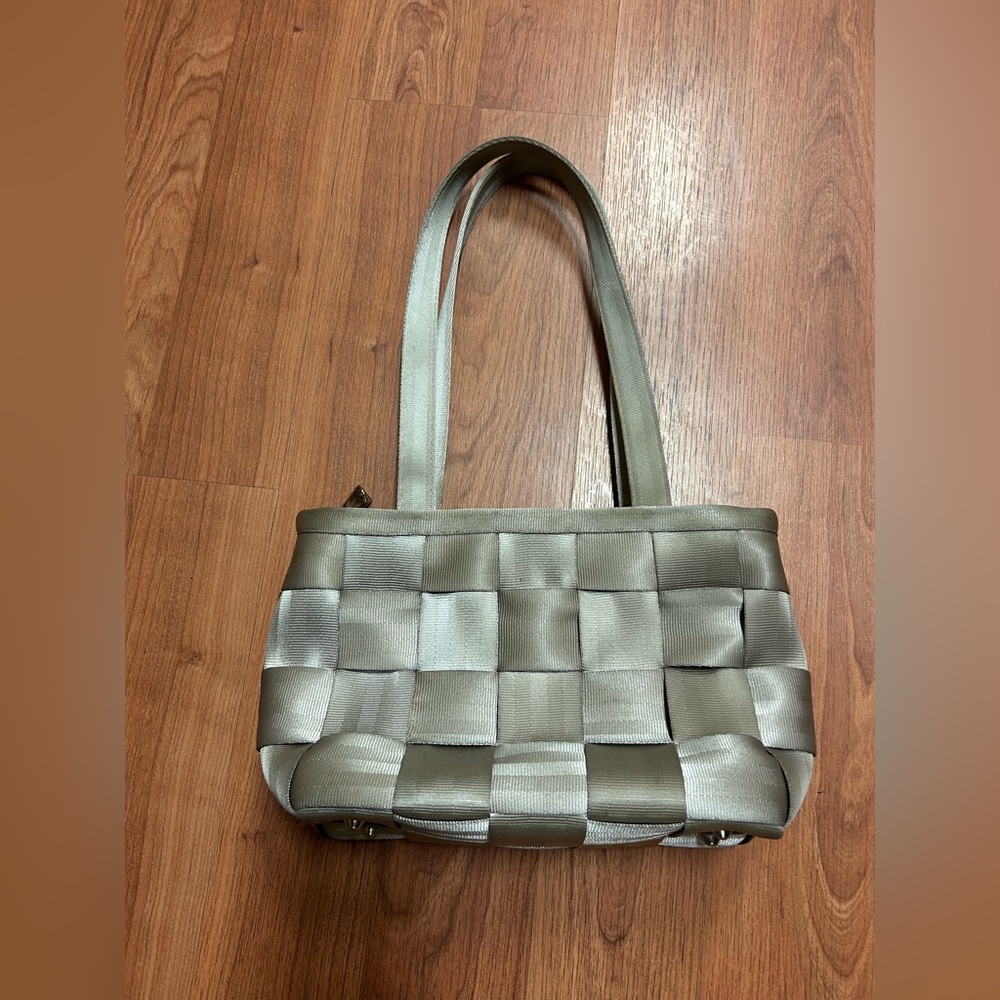 Harveys Seatbelt Gray Beige Taupe Tan Shoulder Bag Double Handles USA Made